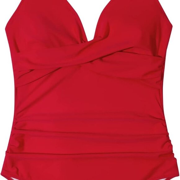 Women Sexy Tummy Control Halter Push Up One Piece Swimsuit in Red, Size Large - Picture 4 of 7